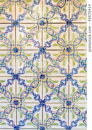 Decorative tiles (or azulejos) in a wall in the 48870414