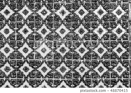 Decorative tiles (or azulejos) in a wall in the Decorative tiles (or azulejos) in a wall in the 48870415
