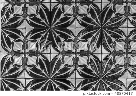 Decorative tiles (or azulejos) in a wall in the Decorative tiles (or azulejos) in a wall in the 48870417