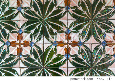 Decorative tiles (or azulejos) in a wall in the 48870418