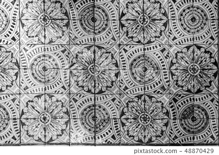 Decorative tiles (or azulejos) in a wall in the 48870429