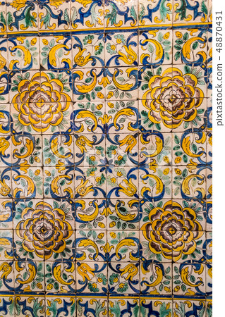 Decorative tiles (or azulejos) in a wall in the 48870431