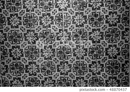 Decorative tiles (or azulejos) in a wall in the 48870437