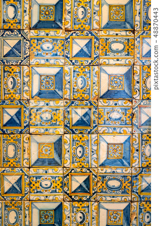 Decorative tiles (or azulejos) in a wall in the 48870443