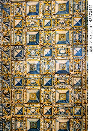Decorative tiles (or azulejos) in a wall in the 48870445