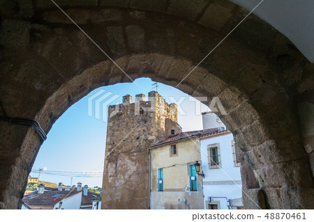 Medieval tower in Caceres down town 48870461