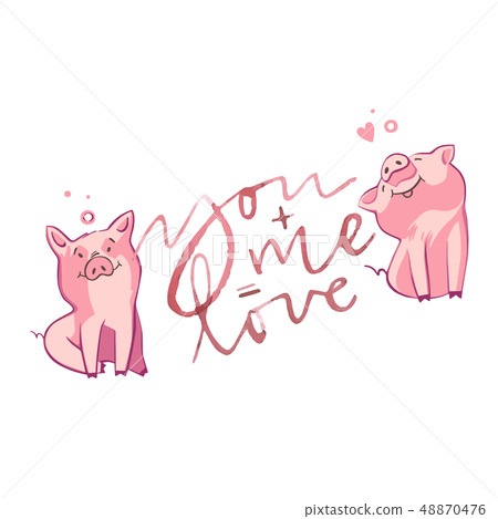 Happy pigs with love letters, presents for Valentine s day on white background. Happy pigs with love letters, presents for Valentine s day on white background. 48870476