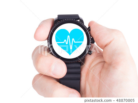 Black smartwatch isolated, heartbeat 48870805