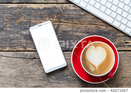 empty screen smart phone and computer on wooden  48871067