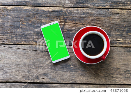 empty screen smart phone and computer on wooden  48871068