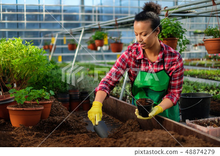 Black woman working in a botanical garden Black woman working in a botanical garden 48874279