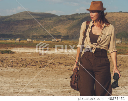 Beautiful woman in a tent at savanna, Kenya 48875451