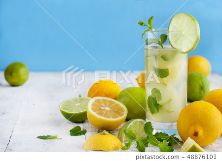 Homemade refreshing drink with lemon and lime Homemade refreshing drink with lemon and lime 48876101