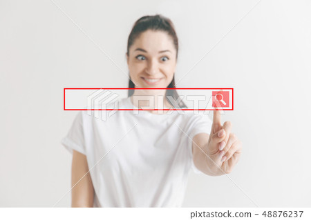 Woman's hand with finger on gray background Woman's hand with finger on gray background 48876237