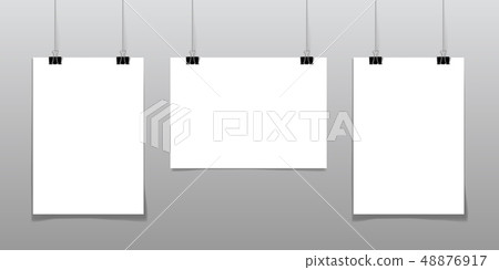 Set of 3 blank posters hanging on thread with 48876917