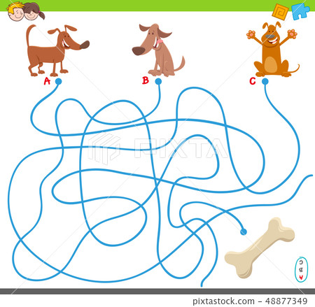maze game with cartoon dogs and bone 48877349