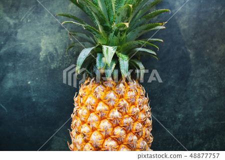 Pine apple tropical fruit on dark background. Raw 48877757
