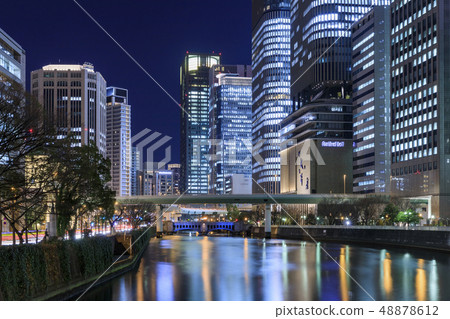 大阪 中之島的夜景 照片素材 圖片 圖庫