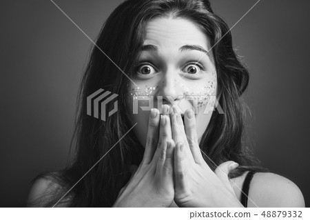 omg woman amazement shock wide open eyes omg woman amazement shock wide open eyes 48879332