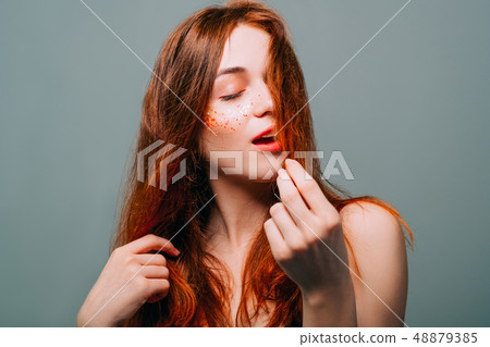 young fashion model portrait redhead beauty woman young fashion model portrait redhead beauty woman 48879385