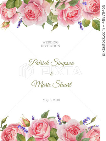 Watercolor rose floral invitation card 48879459
