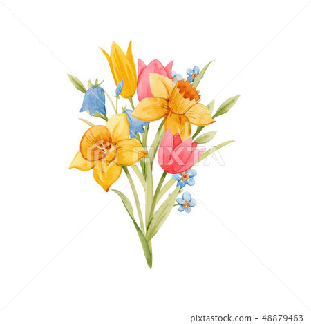 Watercolor spring floral bouquet 48879463