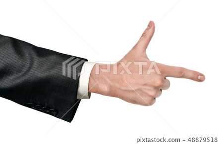 Male hand in business suit making a hand shooting gesture isolated on white background Male hand in business suit making a hand shooting gesture isolated on white background 48879518