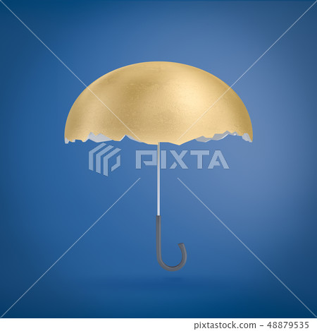 3d rendering of an umbrella with a golden egg shell instead of the upper part. 3d rendering of an umbrella with a golden egg shell instead of the upper part. 48879535