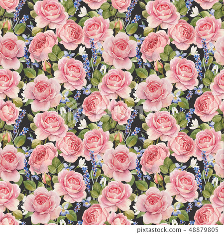 Watercolor rose pattern 48879805