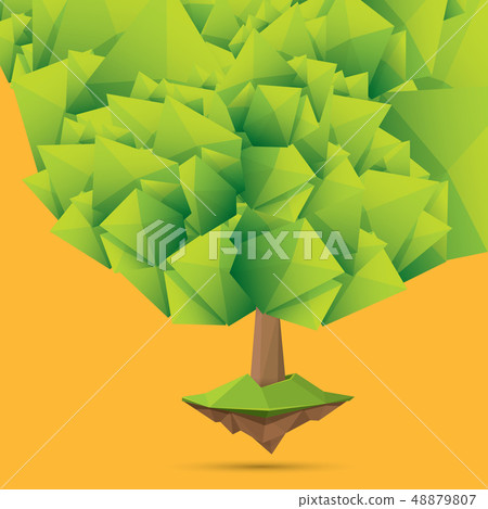 summer green low poly style tree isolated on orange background. Abstract Green tree design element 48879807