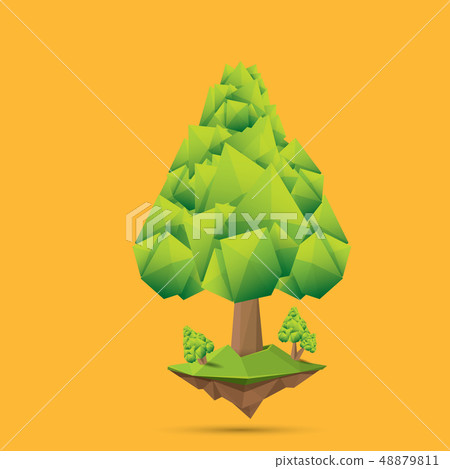 summer green low poly style tree isolated on orange background. Abstract Green tree design element 48879811
