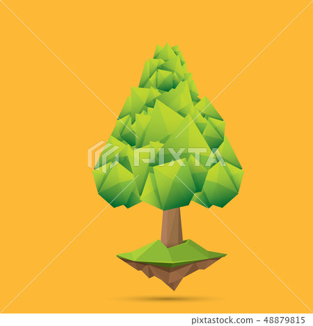 summer green low poly style tree isolated on orange background. Abstract Green tree design element summer green low poly style tree isolated on orange background. Abstract Green tree design element 48879815