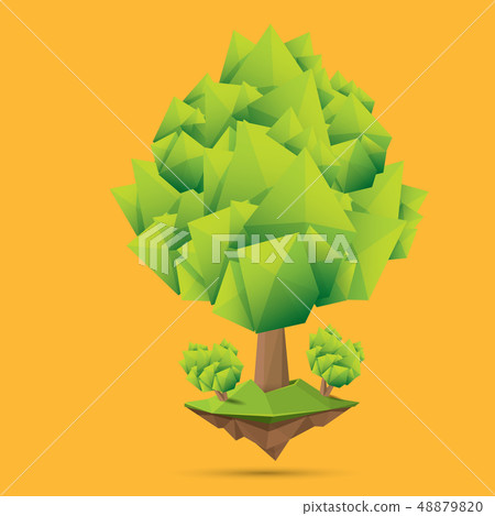 summer green low poly style tree isolated on orange background. Abstract Green tree design element 48879820