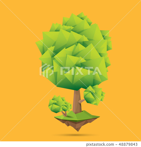 summer green low poly style tree isolated on orange background. Abstract Green tree design element 48879843