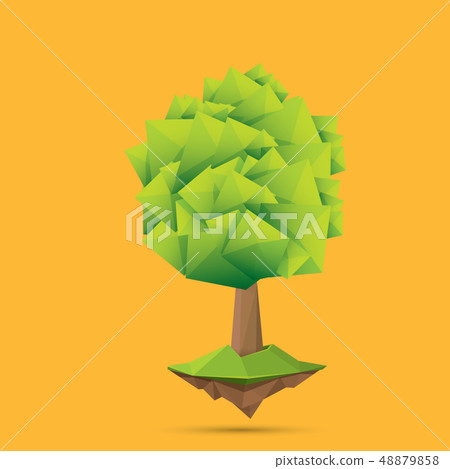 summer green low poly style tree isolated on orange background. Abstract Green tree design element summer green low poly style tree isolated on orange background. Abstract Green tree design element 48879858