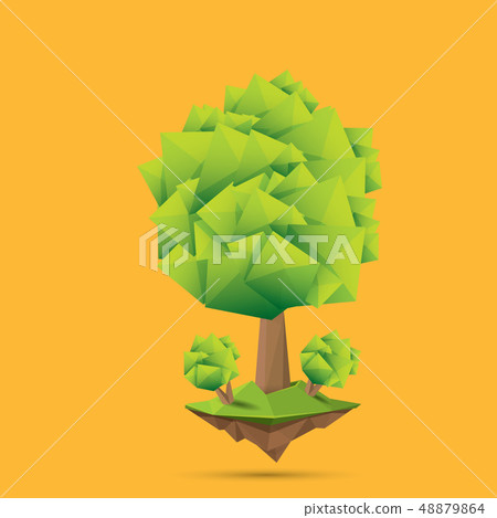 summer green low poly style tree isolated on orange background. Abstract Green tree design element summer green low poly style tree isolated on orange background. Abstract Green tree design element 48879864