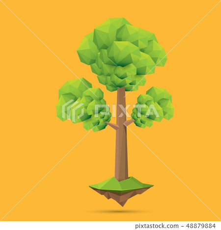 summer green low poly style tree isolated on orange background. Abstract Green tree design element 48879884
