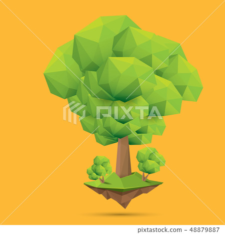 summer green low poly style tree isolated on orange background. Abstract Green tree design element summer green low poly style tree isolated on orange background. Abstract Green tree design element 48879887