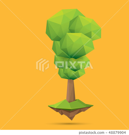 summer green low poly style tree isolated on orange background. Abstract Green tree design element 48879904