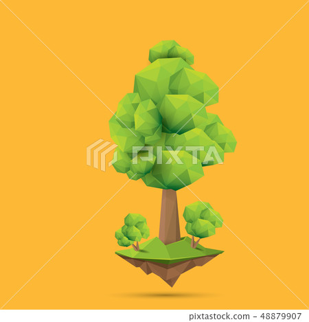 summer green low poly style tree isolated on orange background. Abstract Green tree design element summer green low poly style tree isolated on orange background. Abstract Green tree design element 48879907
