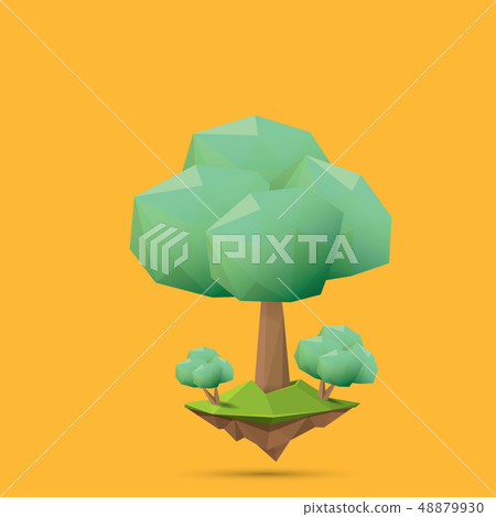 summer green low poly style tree isolated on orange background. Abstract Green tree design element summer green low poly style tree isolated on orange background. Abstract Green tree design element 48879930