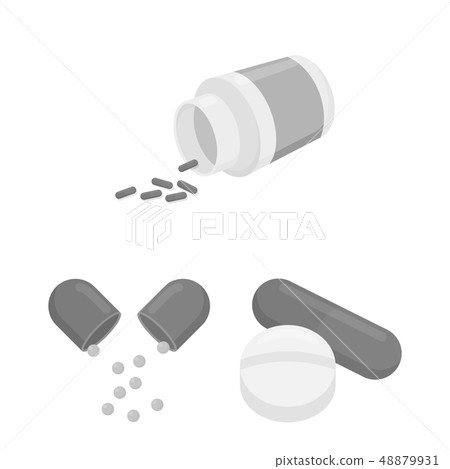 Vector design of pill and medicine logo. Set of pill and vitamin vector icon for stock. Vector design of pill and medicine logo. Set of pill and vitamin vector icon for stock. 48879931