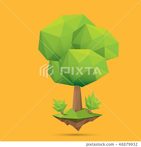 summer green low poly style tree isolated on orange background. Abstract Green tree design element 48879932