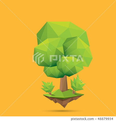 summer green low poly style tree isolated on orange background. Abstract Green tree design element summer green low poly style tree isolated on orange background. Abstract Green tree design element 48879934