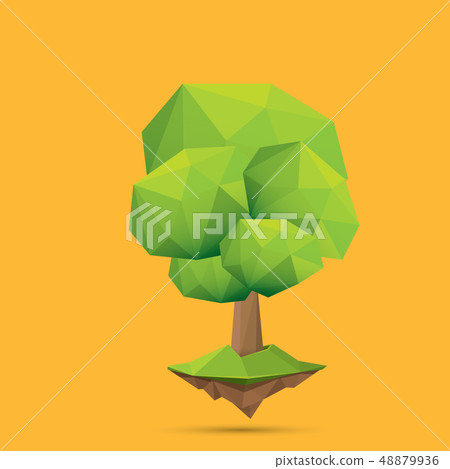 summer green low poly style tree isolated on orange background. Abstract Green tree design element 48879936
