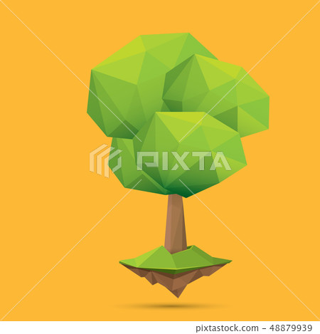 summer green low poly style tree isolated on orange background. Abstract Green tree design element 48879939
