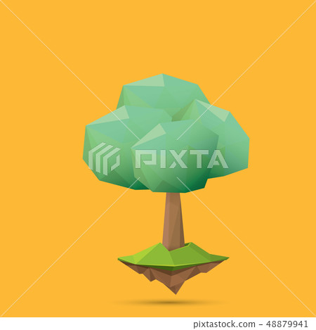 summer green low poly style tree isolated on orange background. Abstract Green tree design element 48879941