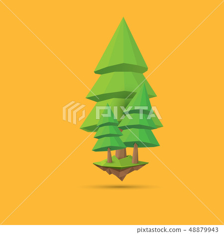 summer green low poly style tree isolated on orange background. Abstract Green tree design element 48879943
