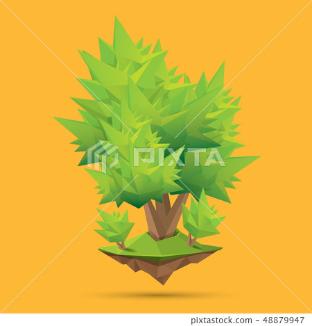 summer green low poly style tree isolated on orange background. Abstract Green tree design element 48879947