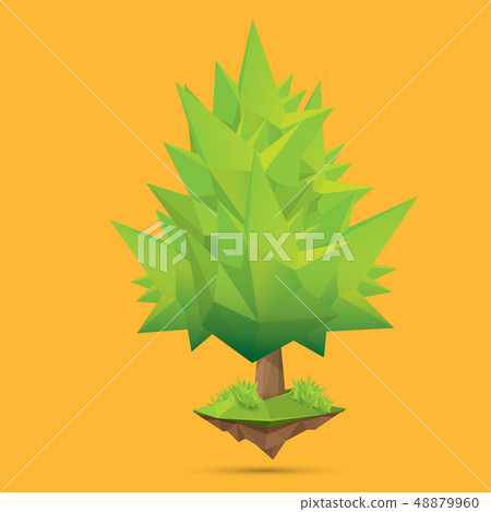 summer green low poly style tree isolated on orange background. Abstract Green tree design element 48879960
